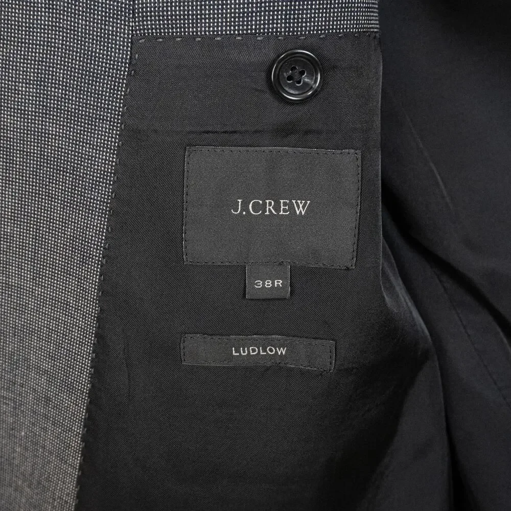 J.Crew Ludlow Italian Wool cotton Suit Charcoal Birdseye 38R 32x34